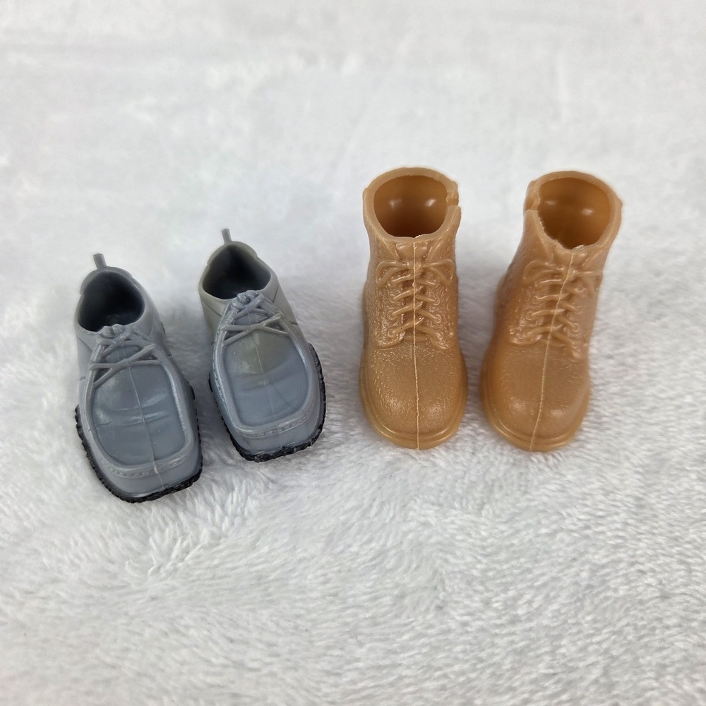 Mattel Barbie Ken Doll Shoes Lot 2 Pairs Tan Boots Gray Casual Shoes